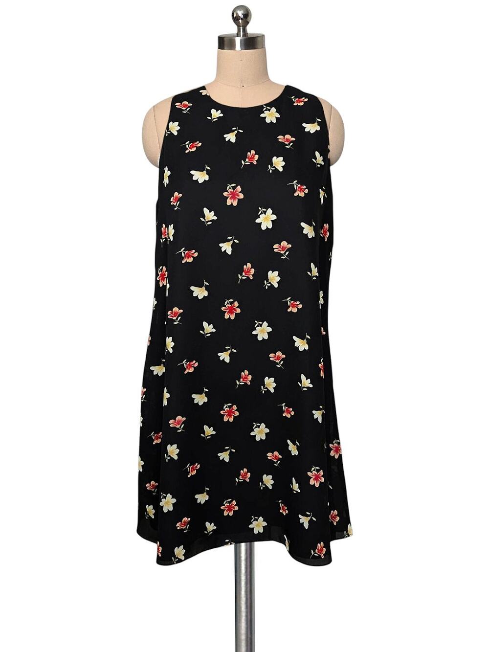 Vintage Cute Lined  DATIANI  80's 90's Y2K Black Floral Print Shift Dress 10